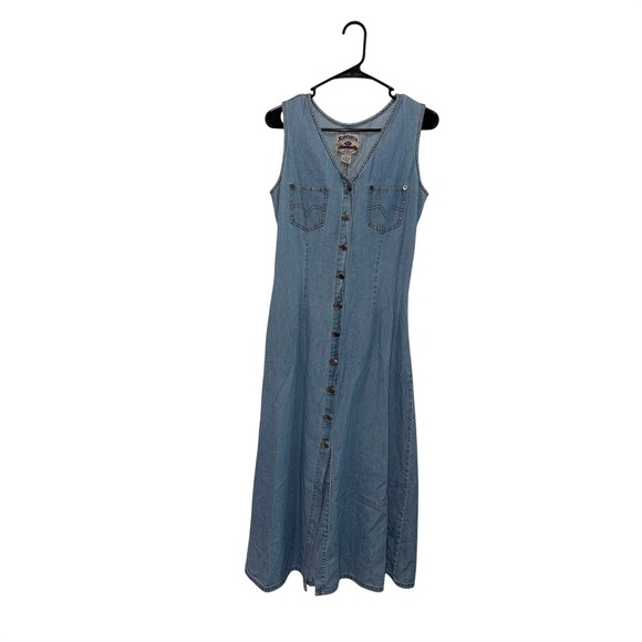 Sostanza Dresses & Skirts - Vintage 90s Sostanza Denim Maxi Dress Medium Light Wash Button Front Sleeveless